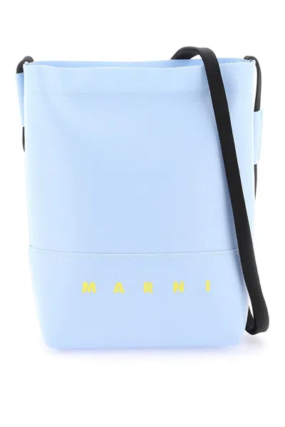 Marni Logo-printed Zipped Shoulder Bag In Blue