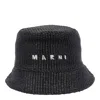 Marni Black Raffia Logo Bucket Hat In Black