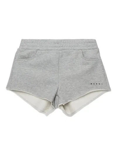 Marni Kids' Logo Raw-hem Shorts In Gray