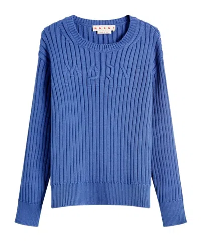 Marni Logo Rib Crew Knit In Blue