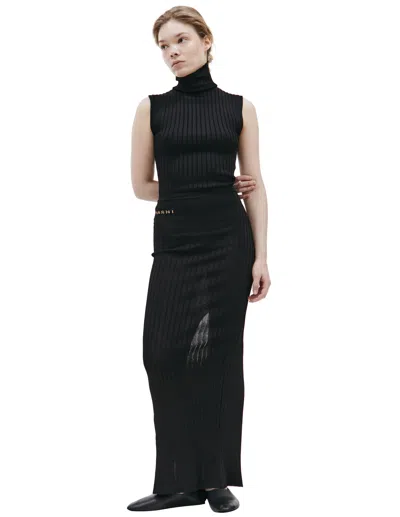 Marni Logo Ribbed Stretch Skirt In Black