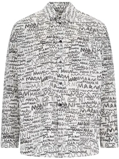 Marni White Pencil Logo Shirt In Mpw01 Lily White