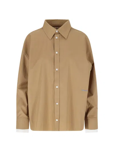 Marni Collared Shirt With Embroidered Detail In Beige