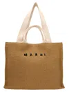 Marni Raffia-effect Canvas Small Tote Bag In Beige