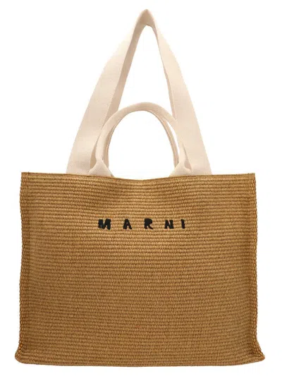 Marni Logo Shopper In Beige