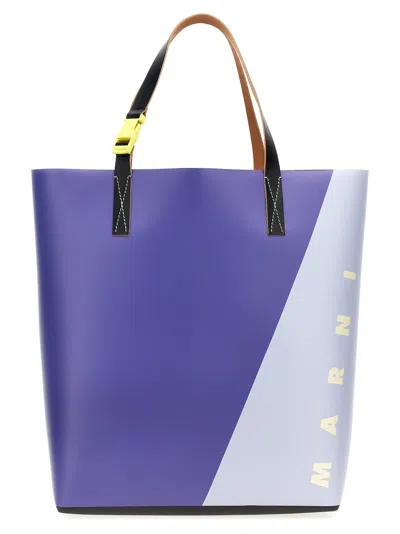 Marni Logo Shopping Bag In Blue