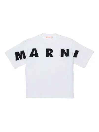 Marni Kids Logo Embroidered Crewneck T-shirt In White