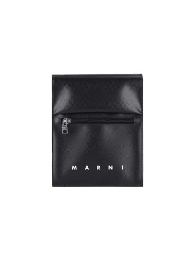 Marni Logo-print Press-stud Fastening Shoulder Bag In Black  