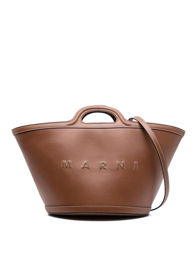 Marni Logo Shoulder Bag In Brown