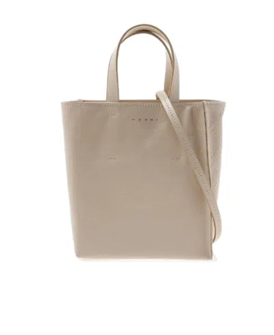 Marni Logo Shoulder Bag In Nude