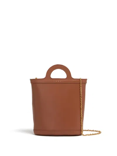 Marni Logo-stamp Leather Bucket Bag In Brown