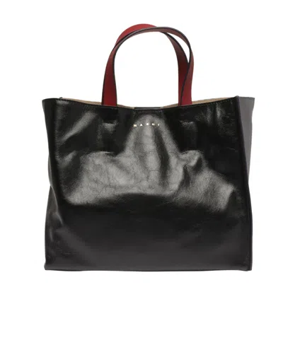 Marni Logo-stamp Leather Tote Bag In Black