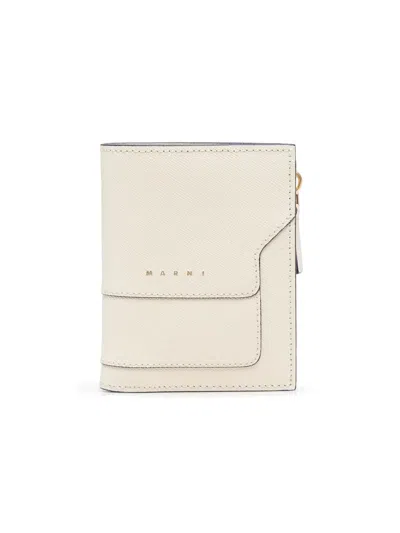 Marni Logo-stamp Leather Wallet In Neutrals
