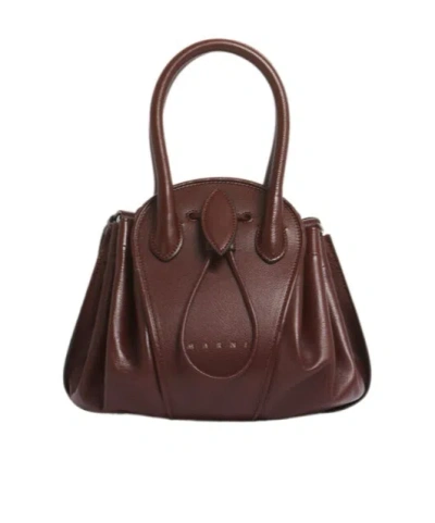 Marni Logo Stamped Tulipea Small Handbag In Burgundy