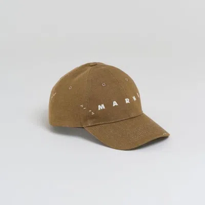 Marni Logo Stitched Baseball Cap In Beige