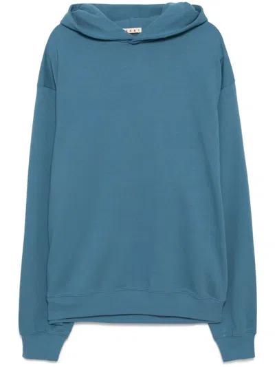 Marni Logo-stitched Hoodie In Blue