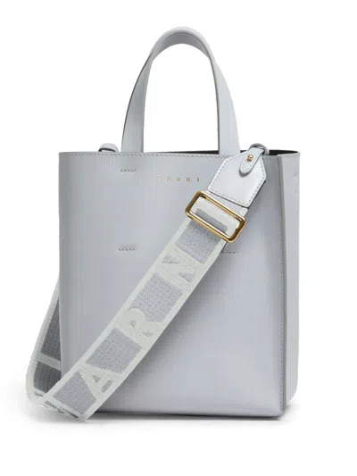 Marni Logo-strap Leather Tote Bag In Grey