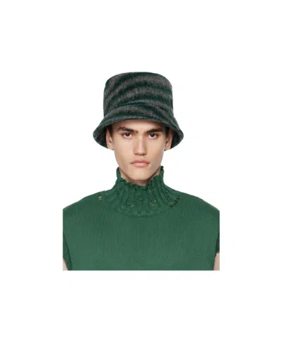 Marni Green & Gray Striped Bucket Hat In Stv89 Spherical Gree