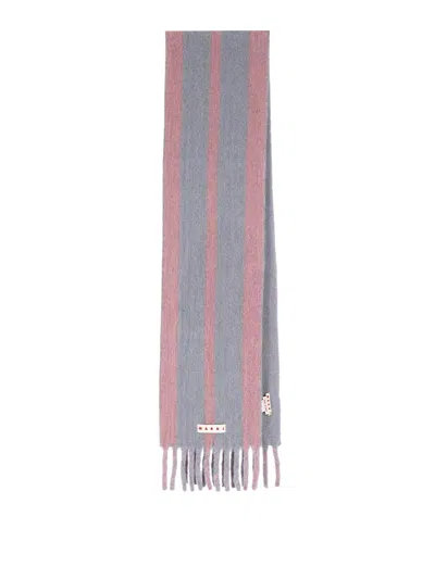 Marni Logo Striped Scarf In Nude
