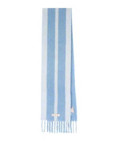 Marni Logo Striped Scarf In Blue