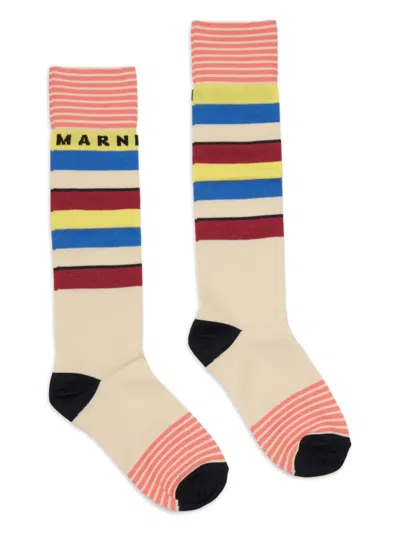 Marni Kids' Logo Striped Socks In Multi