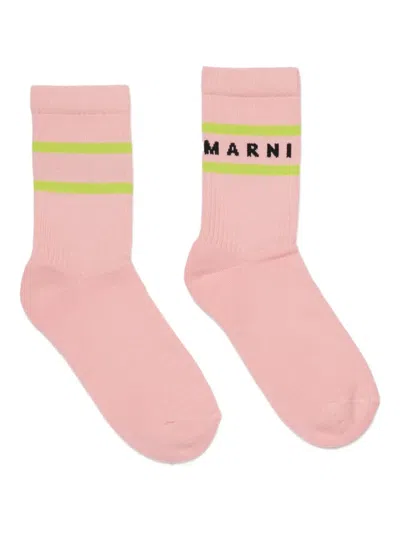 Marni Kids' Logo Striped Socks In Pink