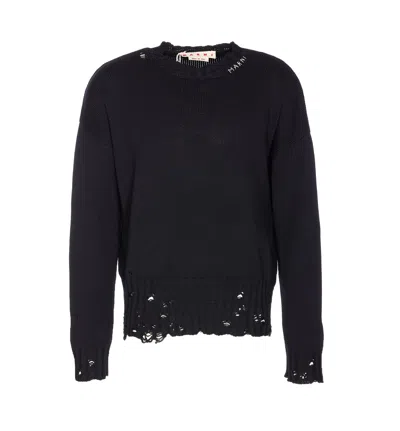 Marni Relaxed-fit Distressed Black Cotton Sweater