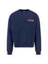 Marni Boxy Navy Blue Cropped Sweater With Bold Logo Patch In Blue