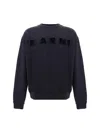 Marni Navy Blue Embroidered Logo Sweatshirt In Black