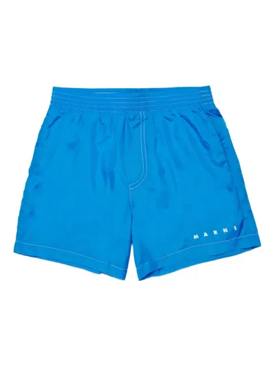 Marni Kids' Logo Swim Shorts In Blue