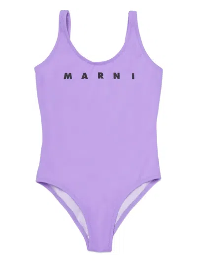 Marni Kids' Logo Swimsuit In Purple