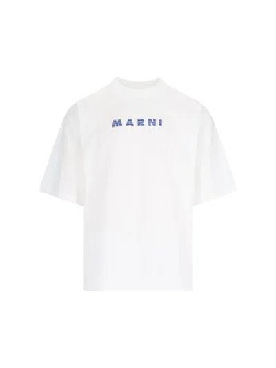 Marni Short-sleeved Cotton T-shirt With Bold Logo Design In White
