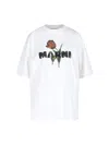Marni White Crewneck T-shirt With Logo Lettering And Logo Print On The Front