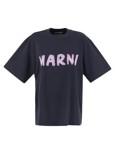 Marni Logo T-shirt In Blue