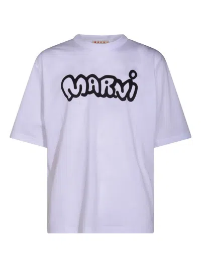 Marni Cotton T-shirt With Logo Print In White