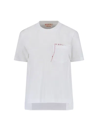 Marni Cotton T-shirt With Embroidered Logo Clothing In White