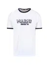Marni Crew Neck T-shirt With Front Logo And Ribbed Accents In White
