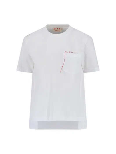 Marni Cotton T-shirt With Embroidered Logo Clothing In White