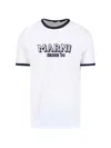 Marni Crew Neck T-shirt With Front Logo And Ribbed Accents In White
