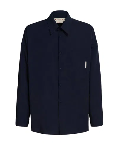 Marni Logo-tag Long-sleeve Shirt In Black