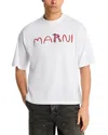 Marni Cotton T-shirt With Flocked Animal Alphabet Logo In Neutral