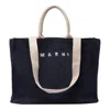 Marni Rectangular Tote Bag With Woven Texture And 2 Handles In Blue