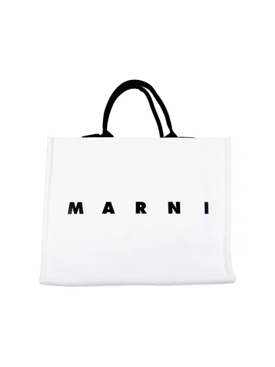 Marni Logo Tote Bag In White