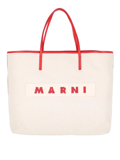 Marni Logo Tote Bag In White