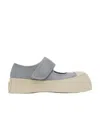 Marni Gray Calfskin Low-top Sneakers With Hook-and-loop Closure In Blue