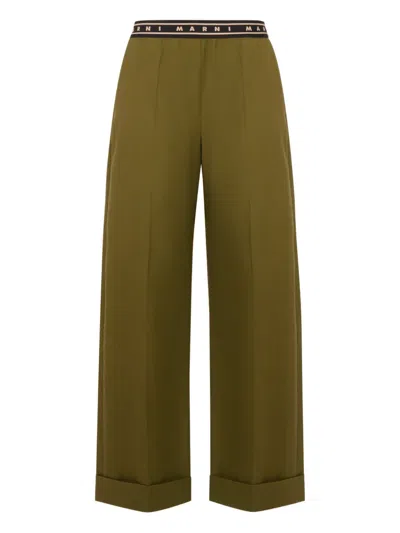 Marni Logo Trousers In Green