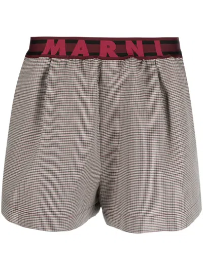MARNI LOGO-WAISTBAND CHECKED SHORTS
