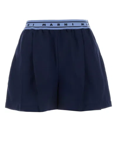 Marni Logo Waistband Shorts In Lightnavy