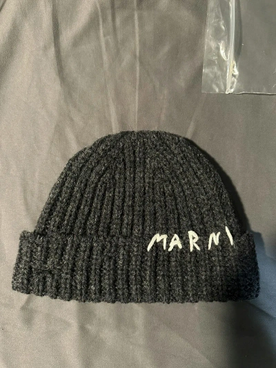 Pre-owned Marni Logo Wool Beanie In Grey