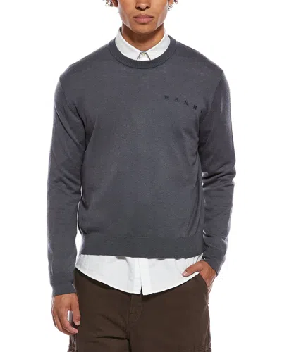 Marni Logo Wool-blend Crewneck Sweater In Gray